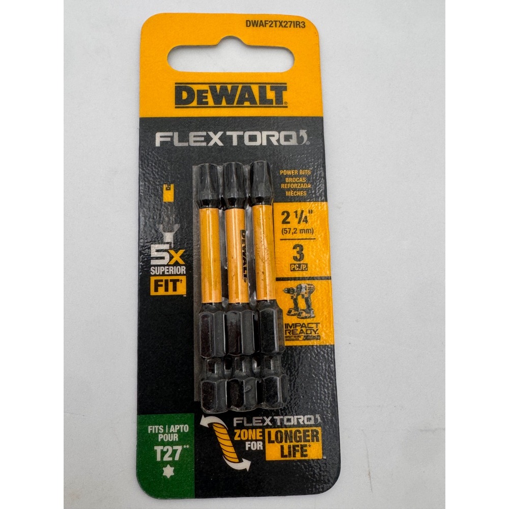 Dewalt FlexTorq T27 Star Power Bits 2-1/4 Inch Impact Ready 3-Pack DWAF2TX27IR3